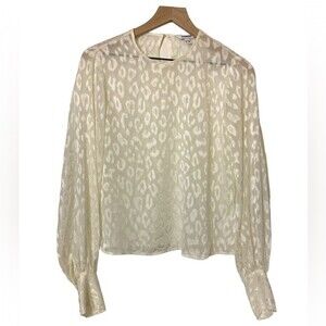 Express Sheer Leopard Jacquard Balloon Sleeve Top. Color IVORY. Size XS